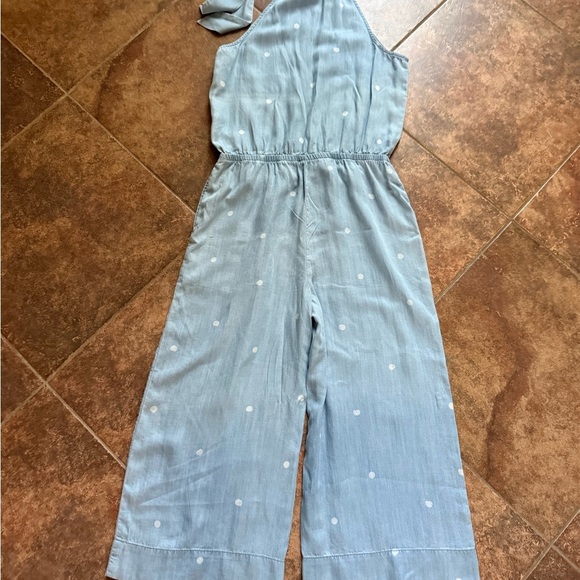 Anthropologie Cloth & Stone Chambray Polka Dot Jumpsuit Cropped Wide Leg - Picture 9 of 9